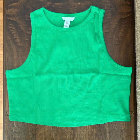 H&M Tops - New with Tags H&M  Fitted, Green Crop Tank Top Ribbed Cotton Jersey - Sz - XXL